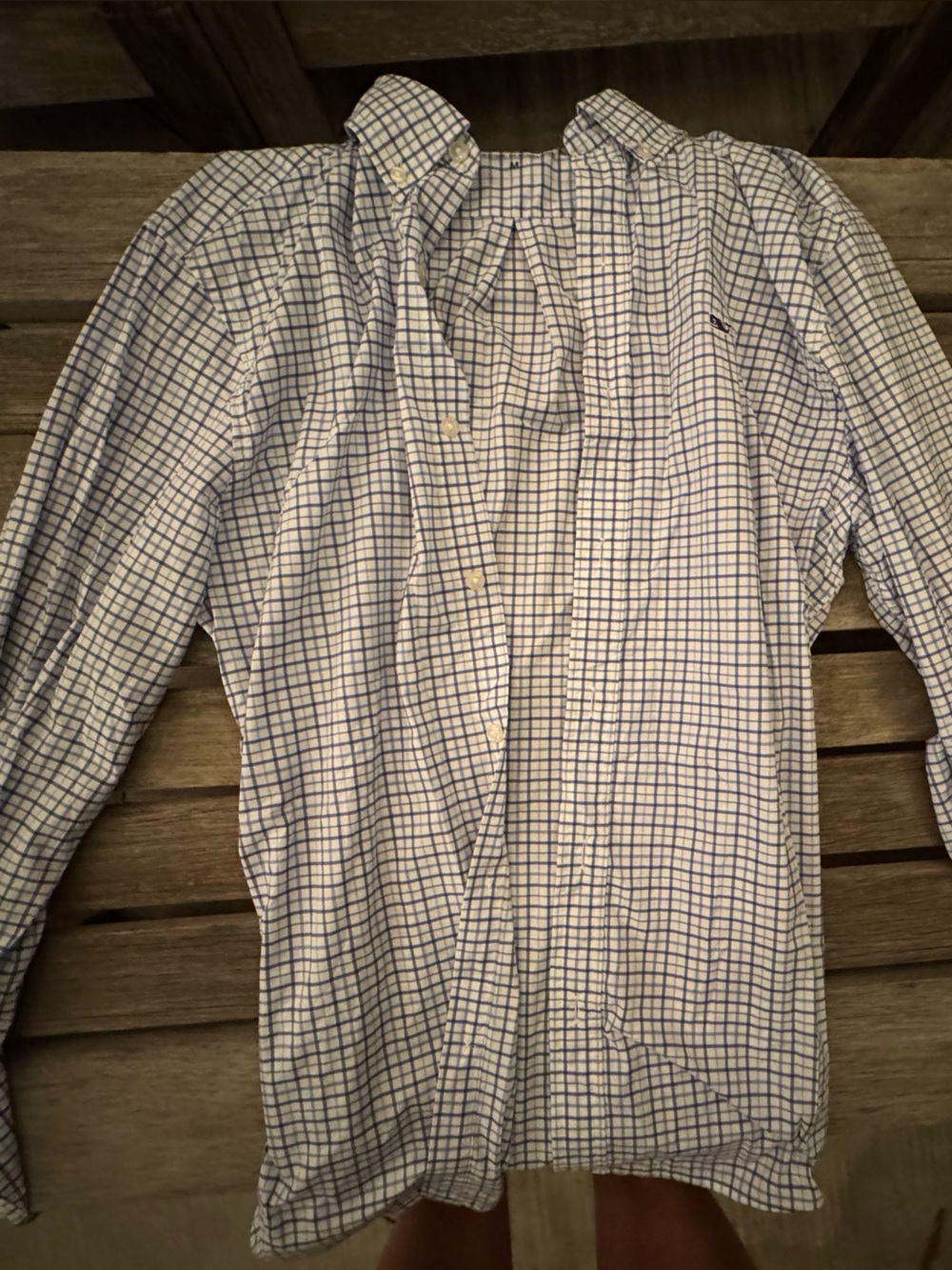 Vineyard Vines Men's White Shirt with Blue Windowpane Plaid